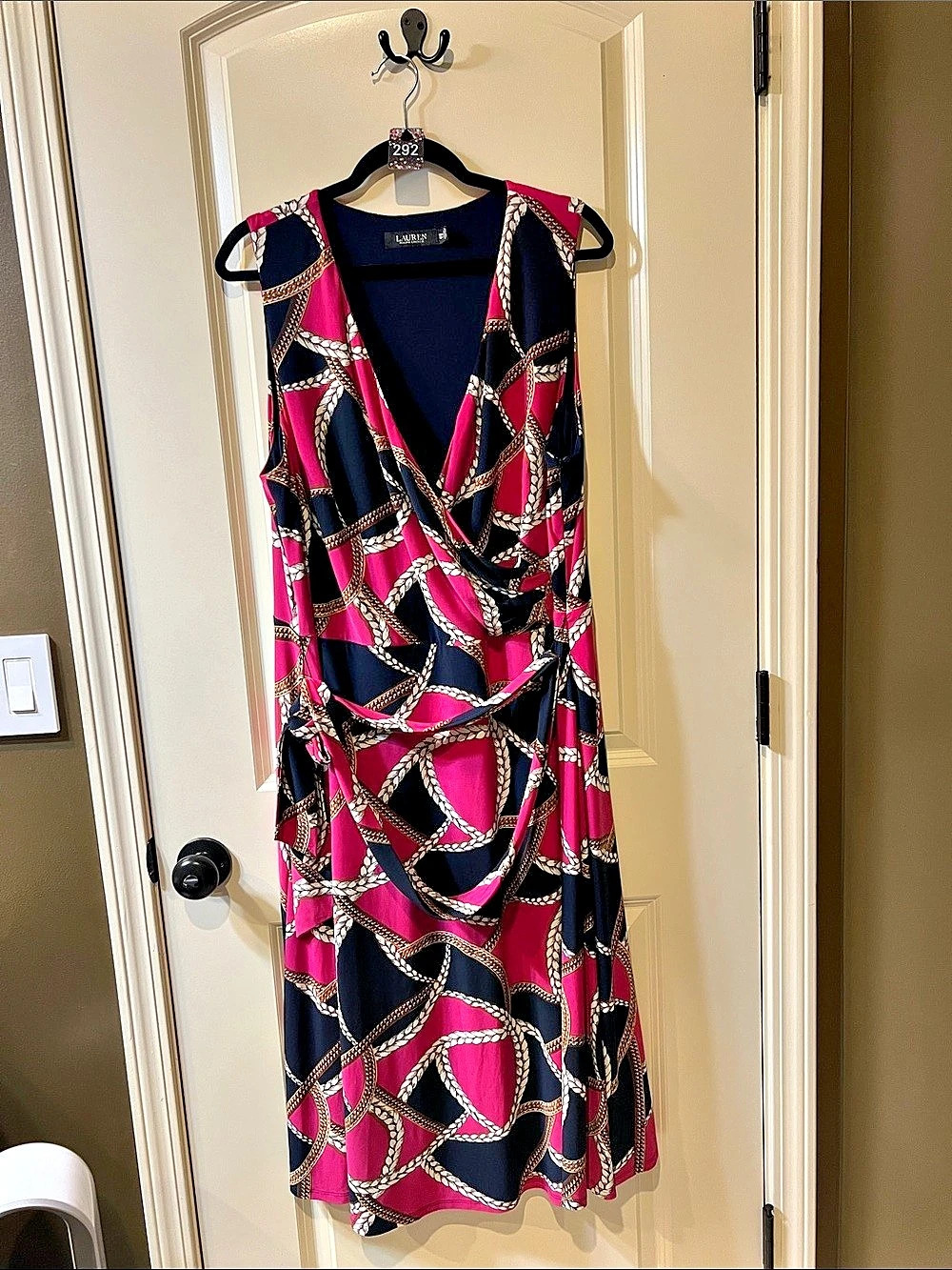 Lauren Ralph Lauren Geometric Midi Dress in Pink & Blue Size 18W Like New